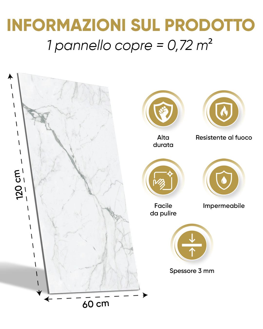 Pannello da parete SPC Bianco 60x120 cm – Carrara Marmor