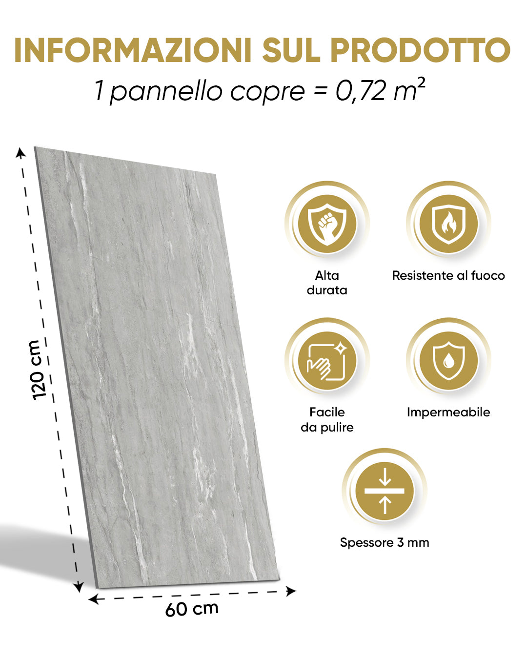 Pannello da parete SPC Grigio 60x120 cm – Silberne Nebel