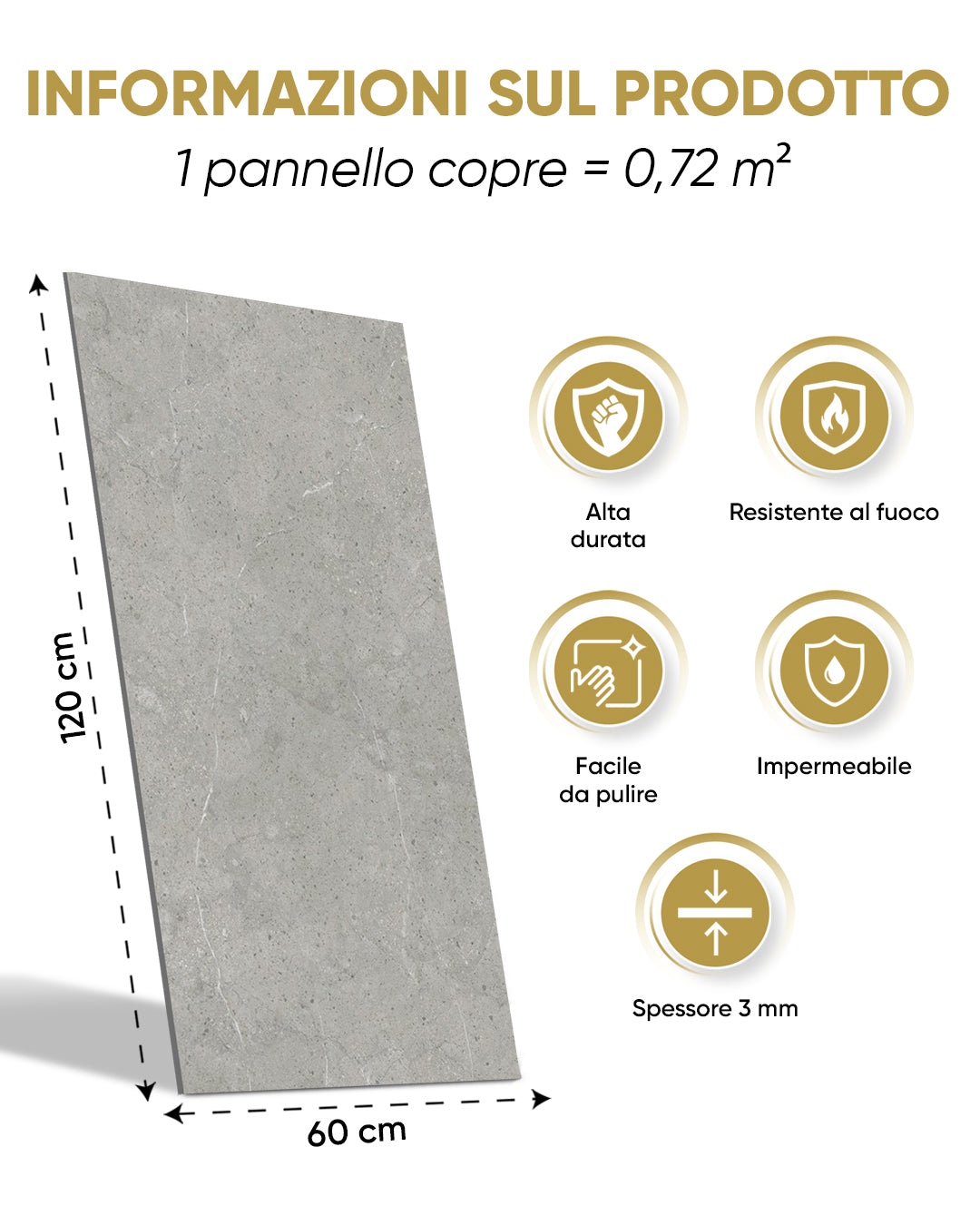 Pannello da parete SPC Grigio 60x120 cm – Stein Grau