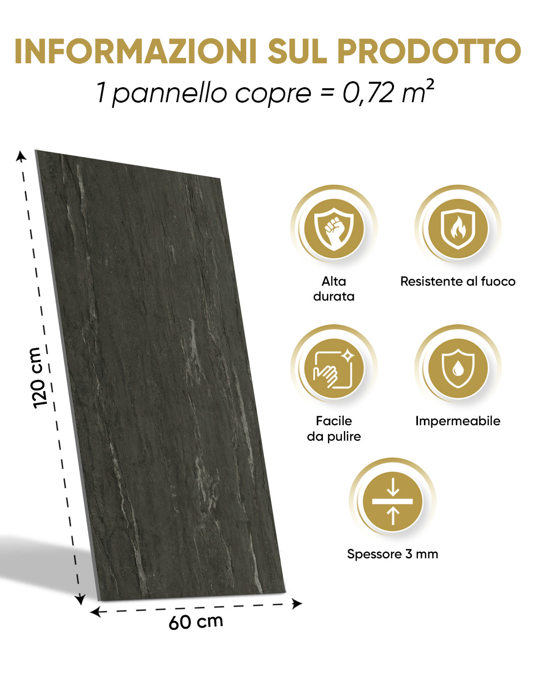 Pannello da parete SPC Grigio Scuro 60x120 cm – Kohleschwarz