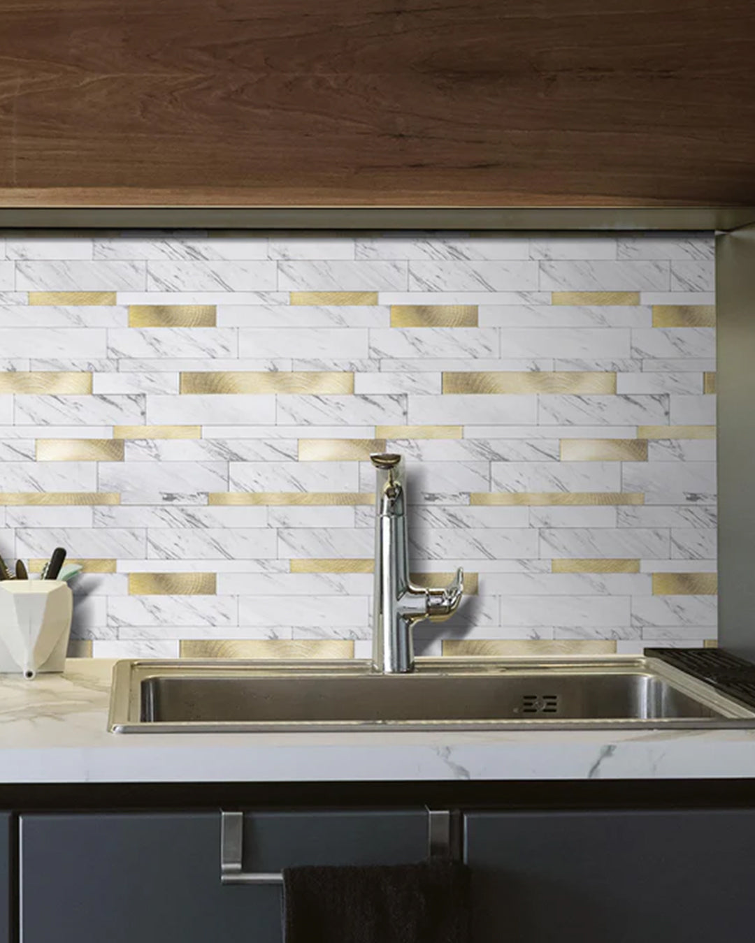 Rivestimenti in mosaico Rivestimenti autoadesivi | Gold And White Mosaics WJS-3144