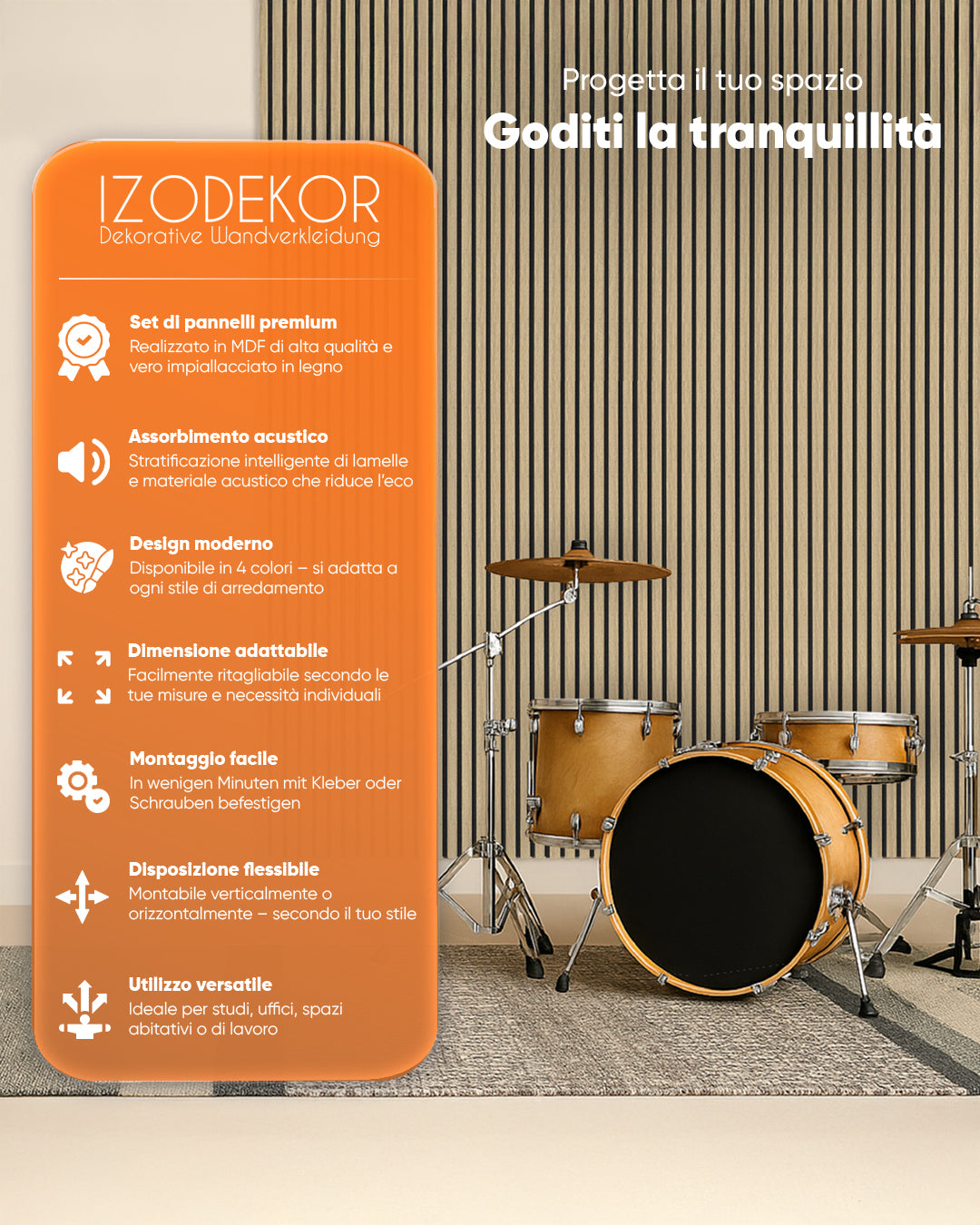 Pannello murale acustico in legno 3D set da 2 – Natürlich