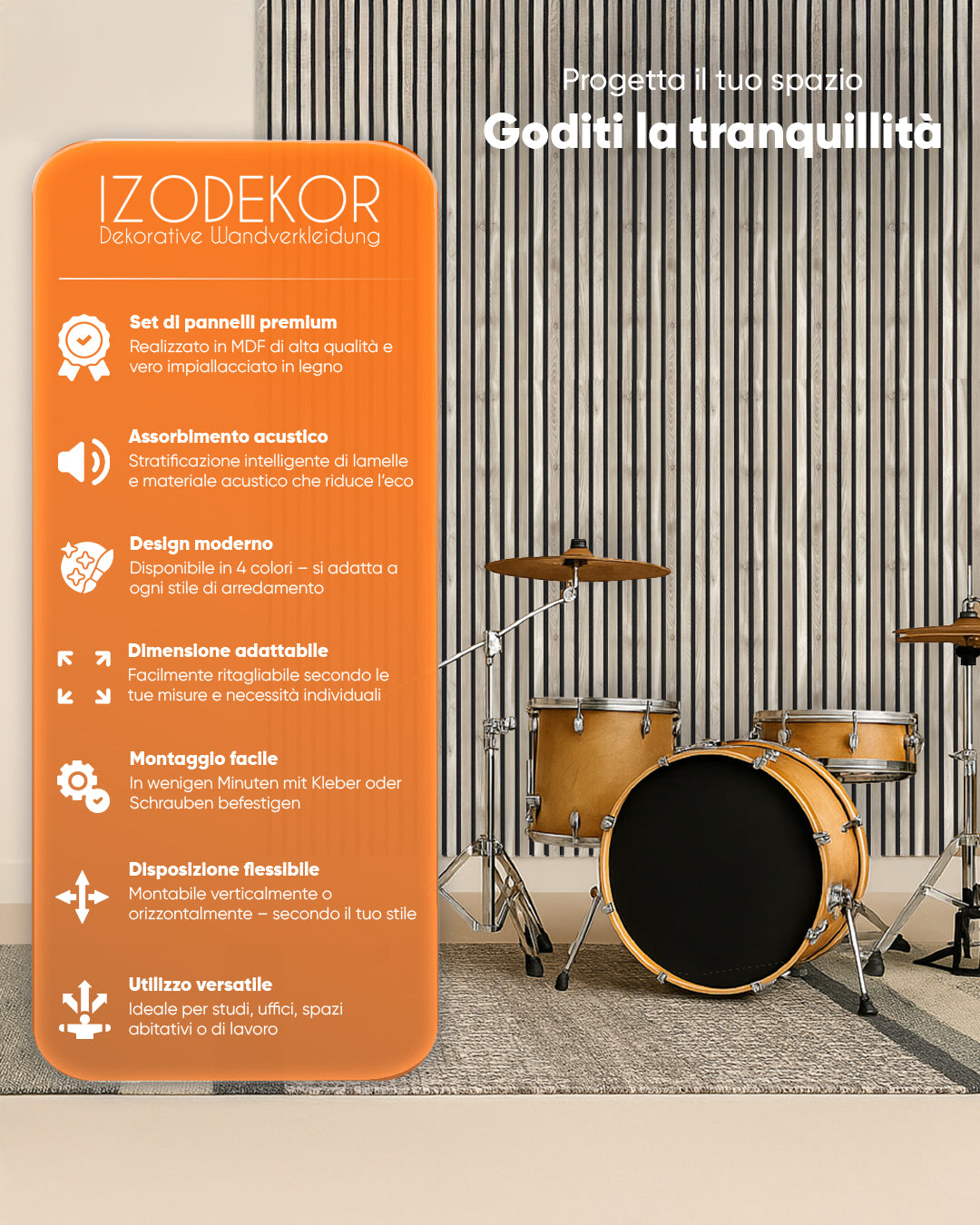 Pannello murale acustico in legno 3D set da 2 – Argento