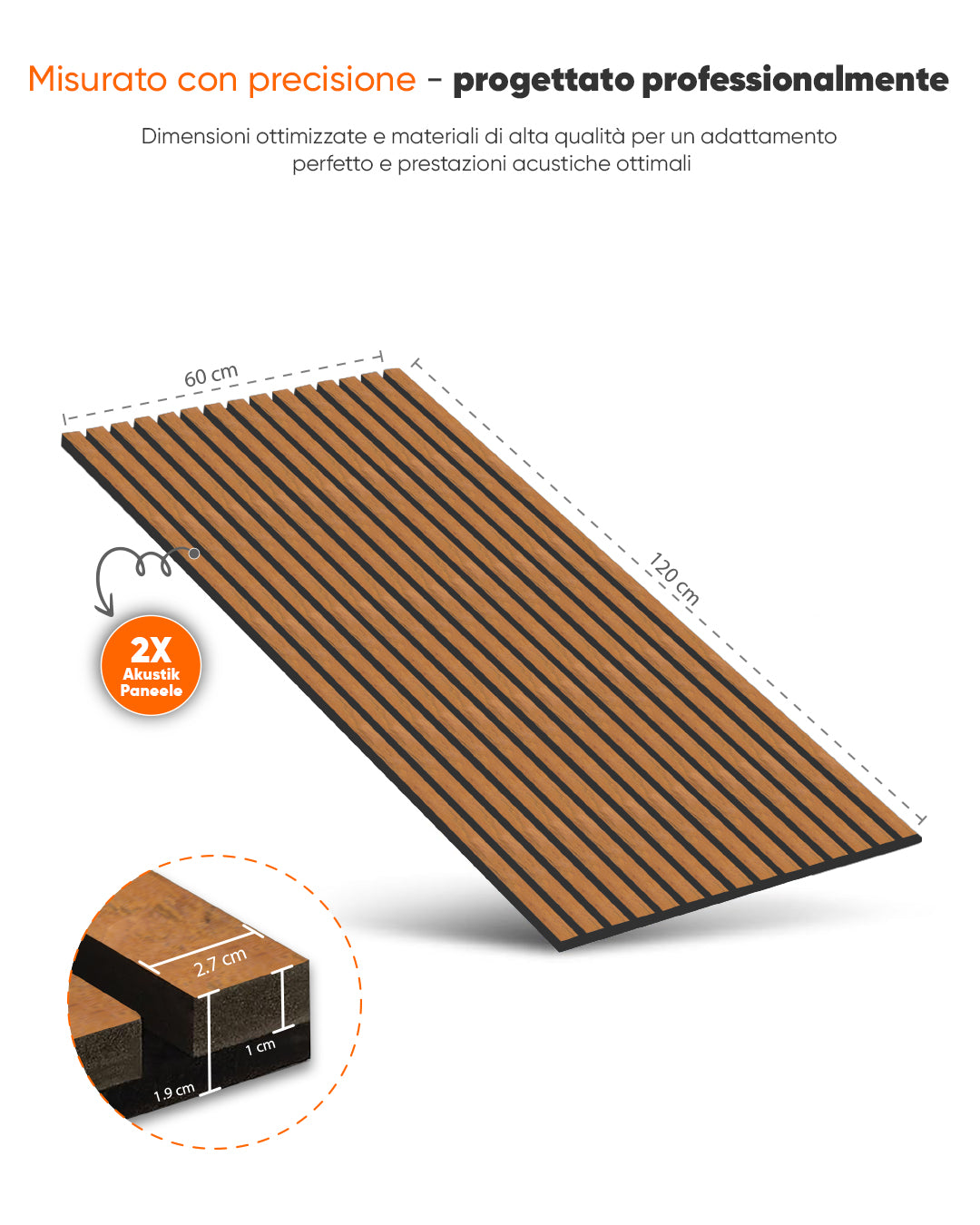 Pannello murale acustico in legno 3D set da 2 – Walnuss
