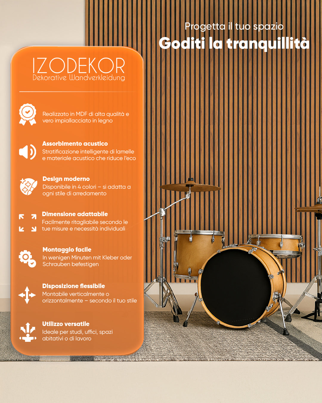 Pannello murale acustico in legno 3D set da 2 – Walnuss