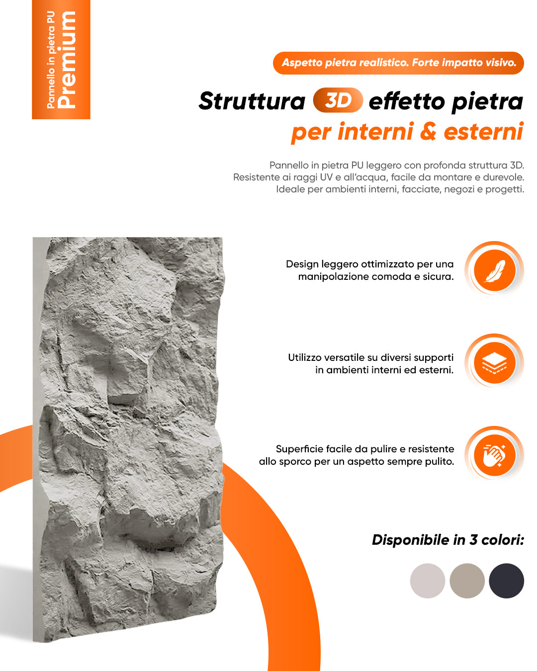 Light Grey Stone Pannelli Murali 3D in Pietra Stone