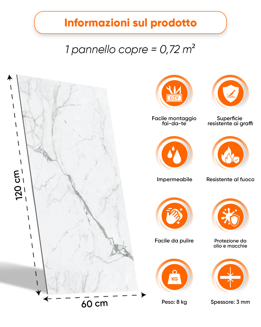 Pannello da parete SPC Bianco 60x120 cm – Carrara Marmor