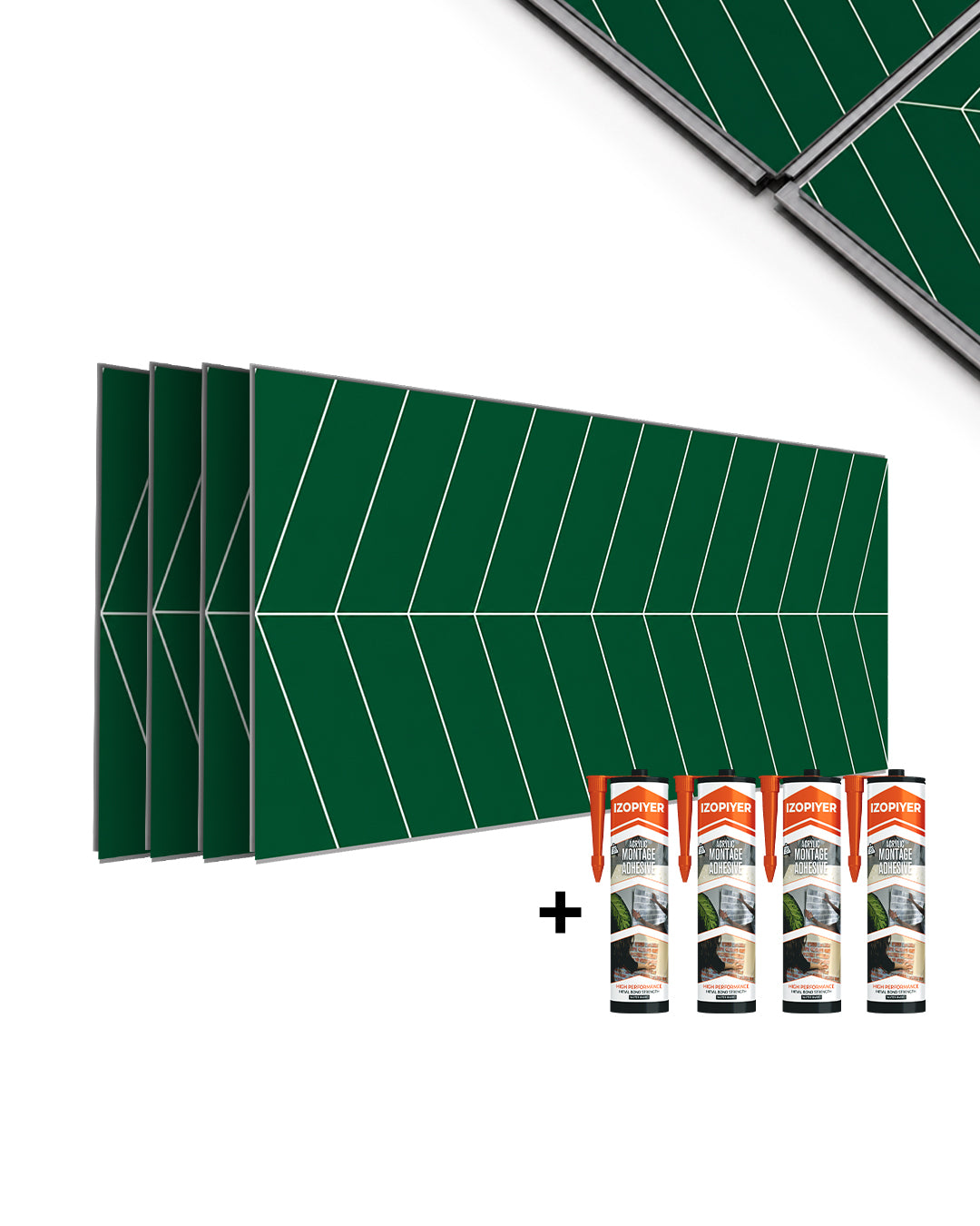 Pannello da parete SPC 60x120 cm | Rivestimento murale impermeabile | Chevron Grün