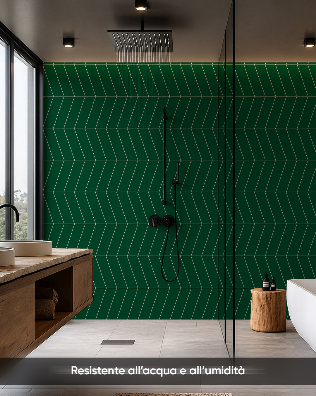 Pannello da parete SPC 60x120 cm | Rivestimento murale impermeabile | Chevron Grün