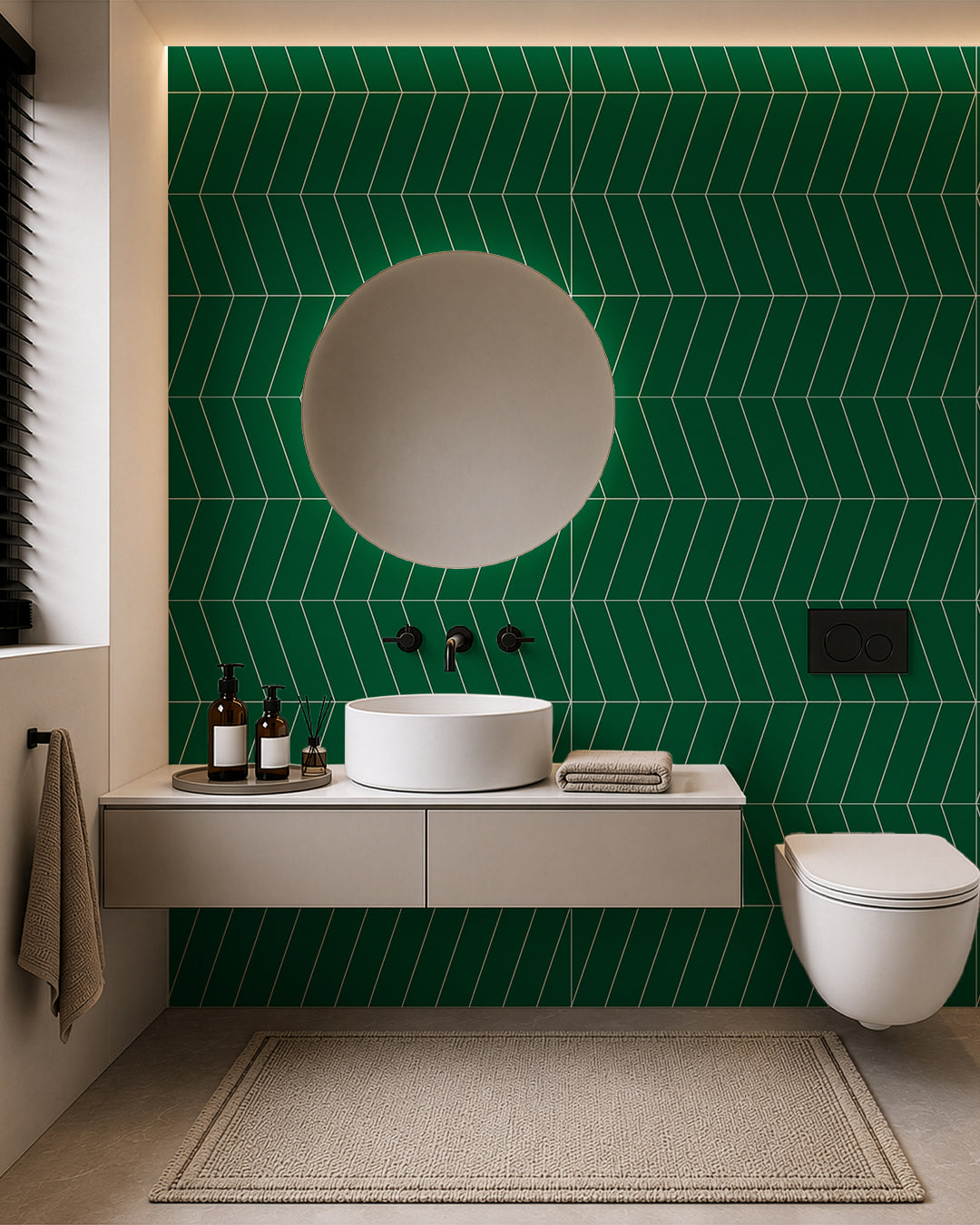 Pannello da parete SPC 60x120 cm | Rivestimento murale impermeabile | Chevron Grün