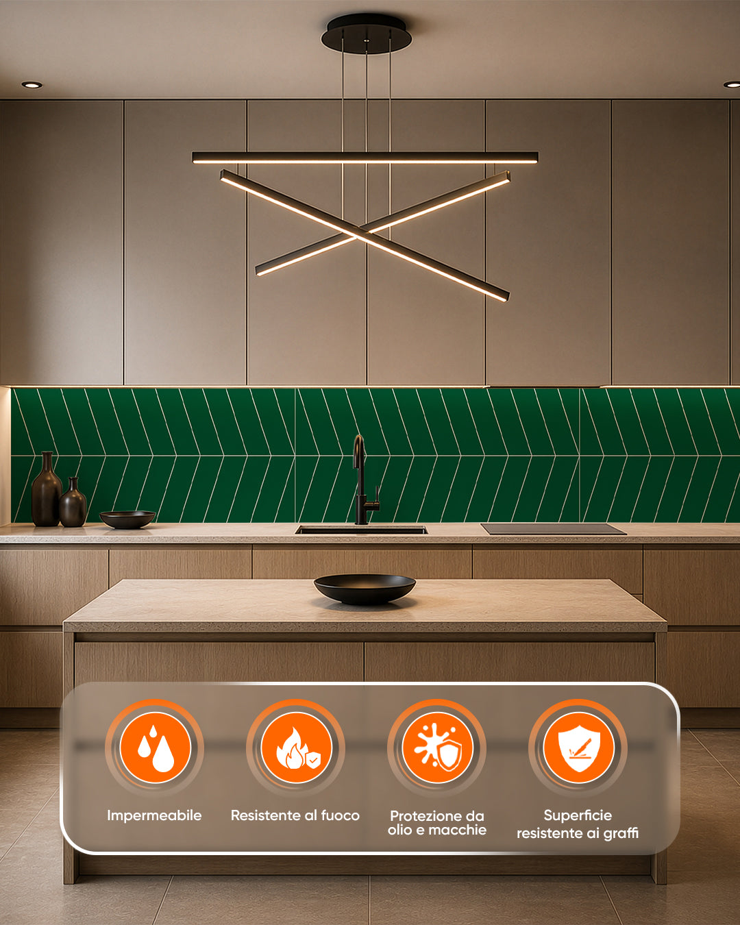 Pannello da parete SPC 60x120 cm | Rivestimento murale impermeabile | Chevron Grün