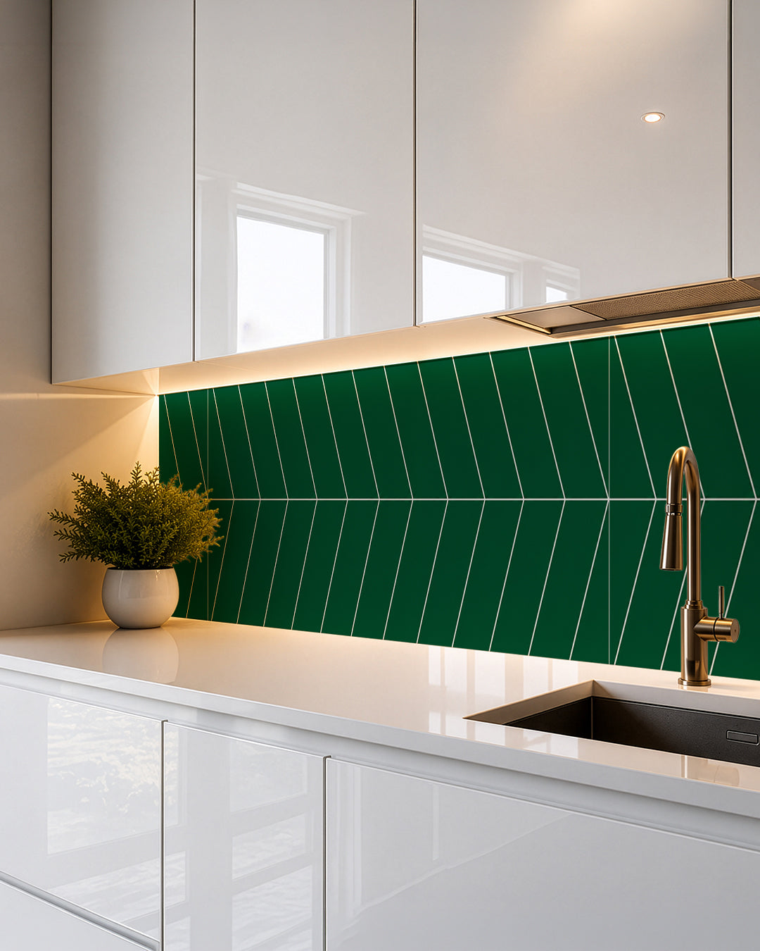 Pannello da parete SPC 60x120 cm | Rivestimento murale impermeabile | Chevron Grün