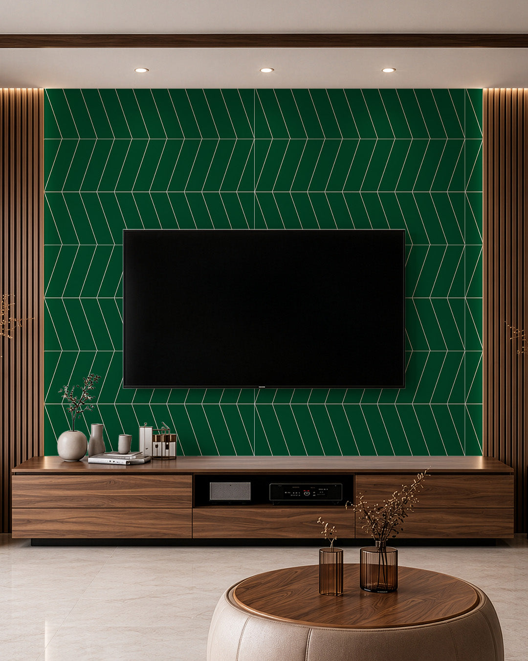 Pannello da parete SPC 60x120 cm | Rivestimento murale impermeabile | Chevron Grün