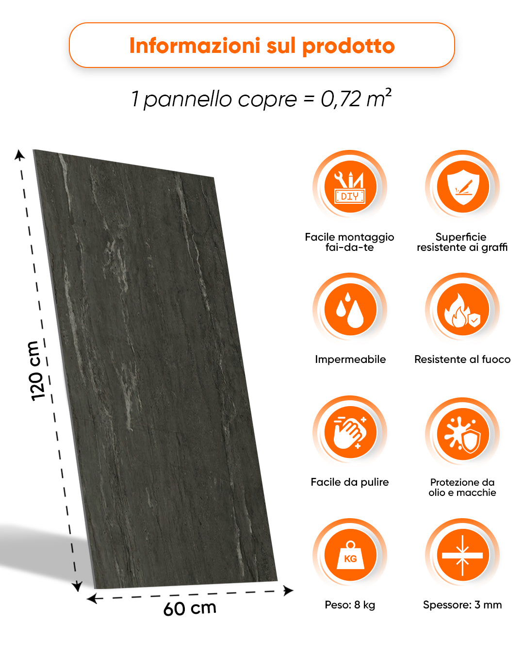 Pannello da parete SPC Grigio Scuro 60x120 cm – Kohleschwarz