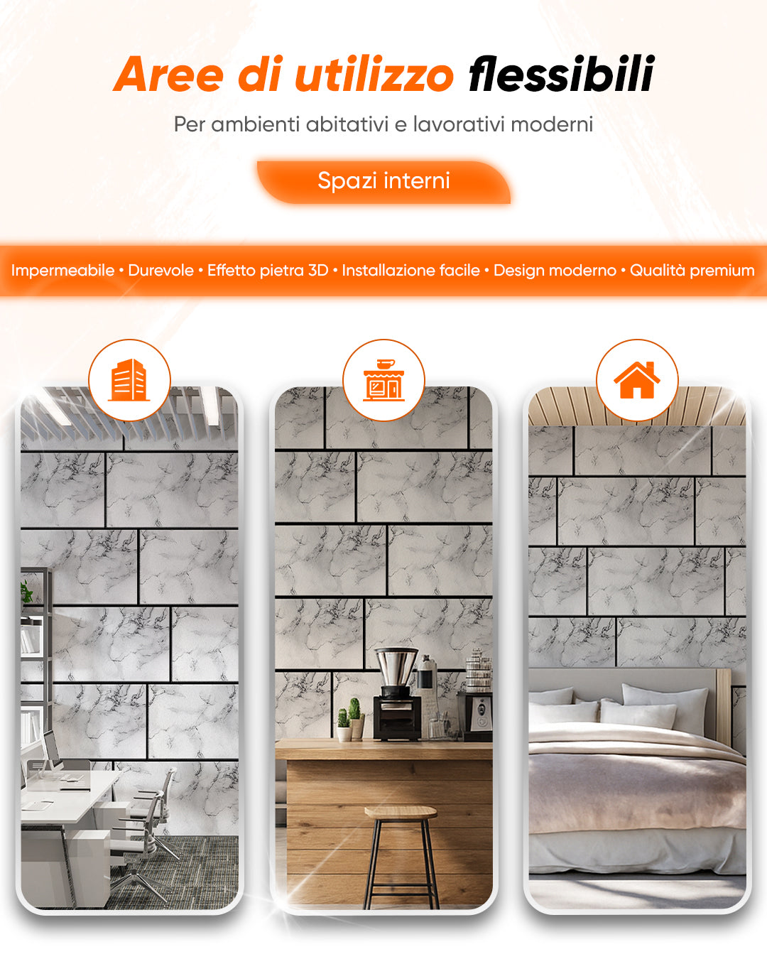 Rivestimento parete effetto marmo 50×100×2 cm | Pannelli murali 3D in polistirolo | Carrara Bianco AT-05
