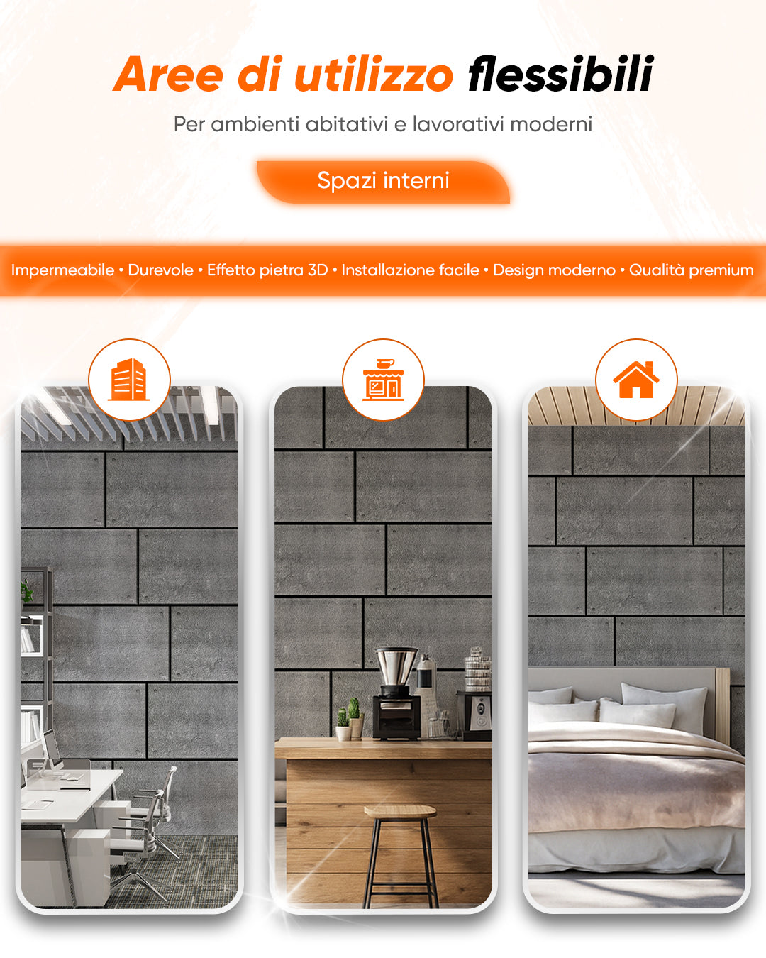 Rivestimento parete effetto cemento 50×100×2 cm | Pannelli murali 3D in polistirolo | Dark Concrete AT-17