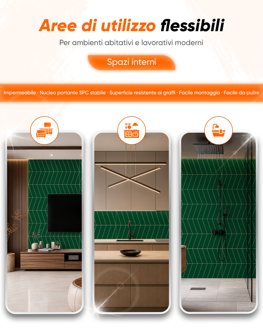 Pannello da parete SPC 60x120 cm | Rivestimento murale impermeabile | Chevron Grün