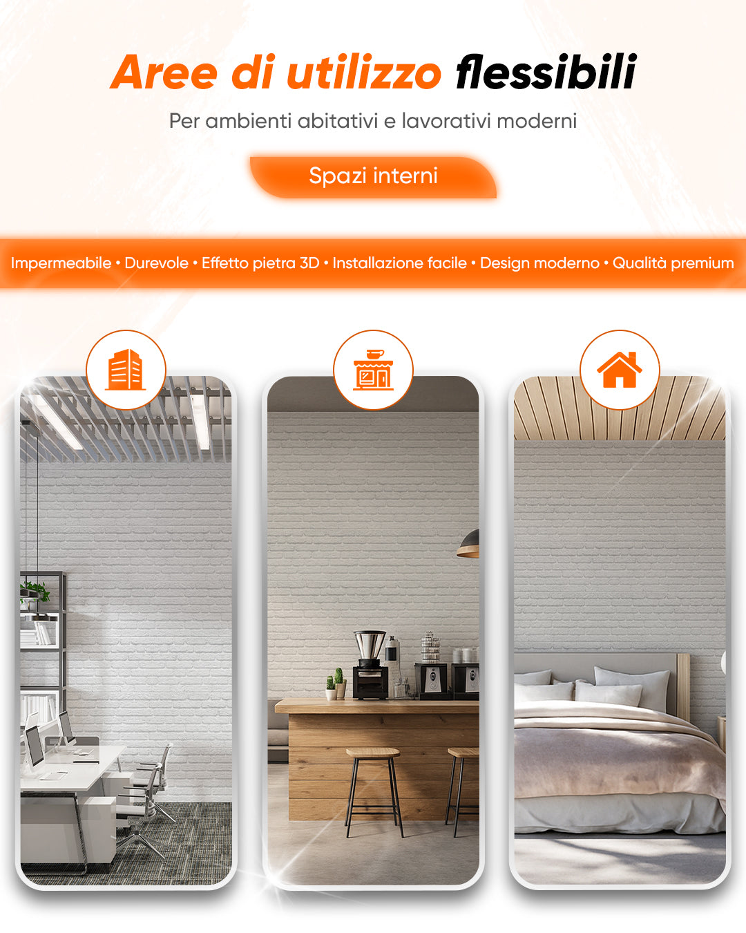 Pannello Parete 3D Effetto Pietra in EPS Resinato 100x50x2 cm - White Snow L-1900
