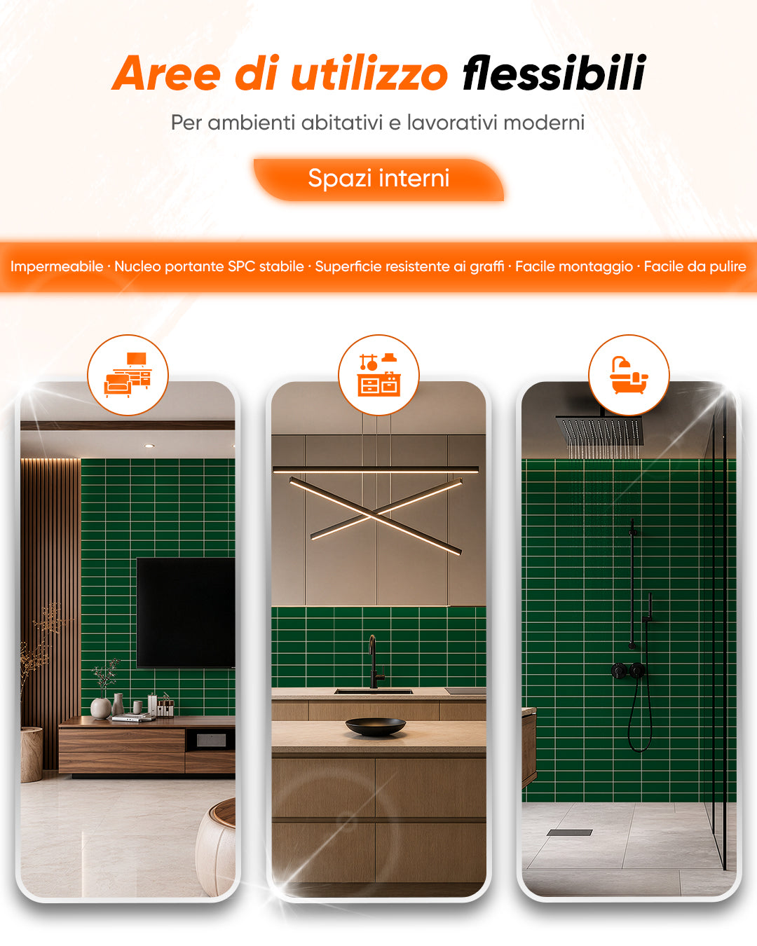 Pannello da parete SPC 60x120 cm | Rivestimento murale impermeabile | Tiefe Grünlinie