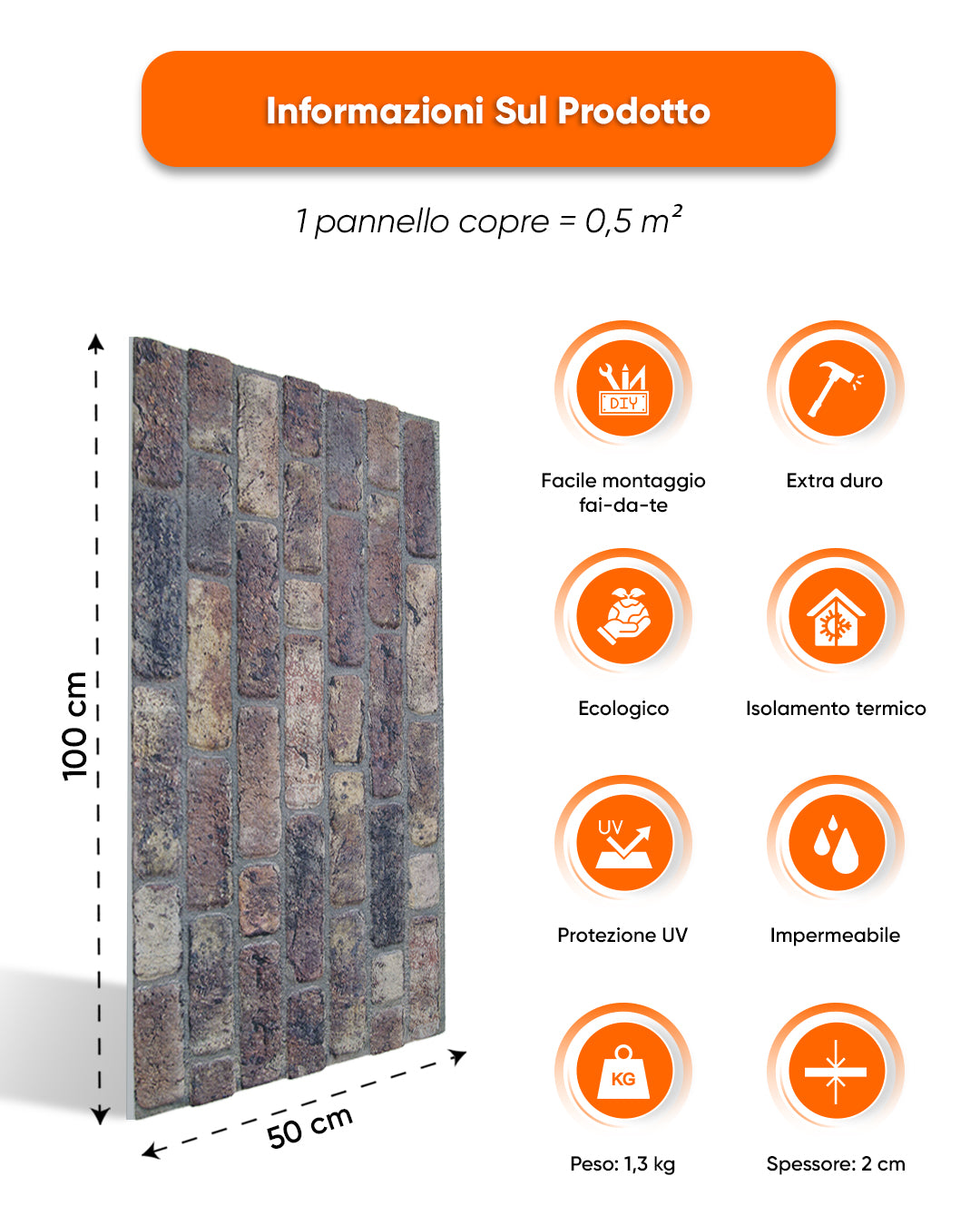 Rivestimento Parete Effetto Pietra 50x100x2 cm | Pannelli Parete 3D in Polistirolo - Magical Coffee L-1805