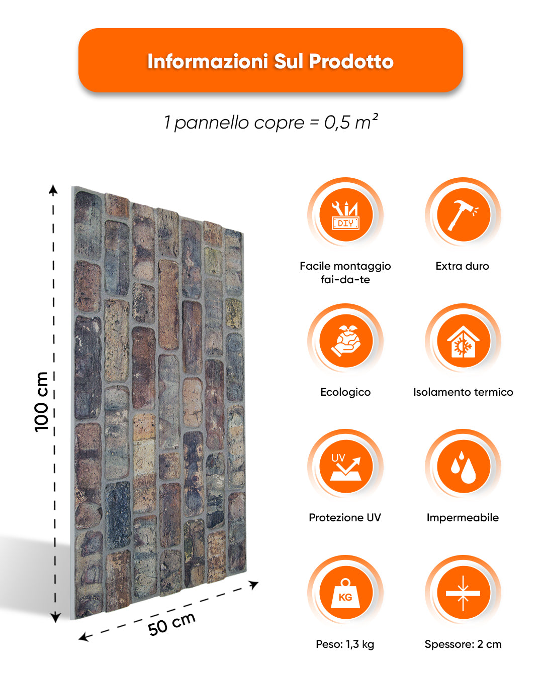 Rivestimento Parete Effetto Pietra 50x100x2 cm | Pannelli Parete 3D in Polistirolo - Old Road L-1806