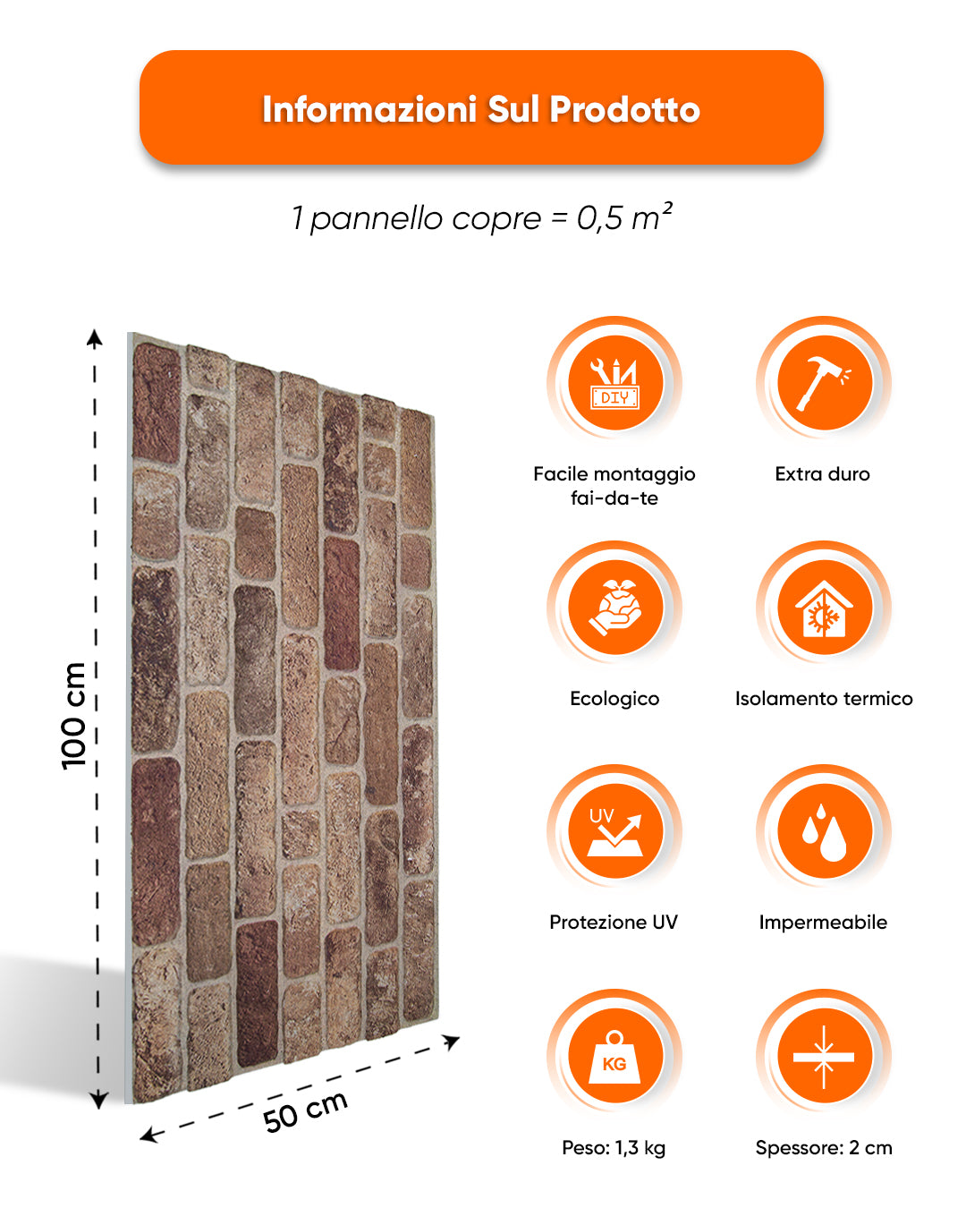 Rivestimento Parete Effetto Pietra 50x100x2 cm | Pannelli Parete 3D in Polistirolo - Farmhouse Style L-1901