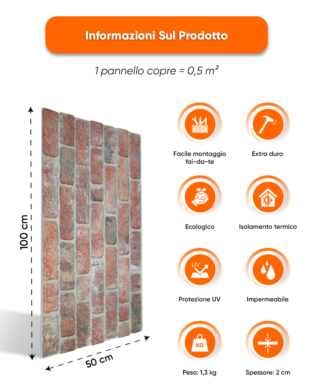 Rivestimento Parete Effetto Pietra 50x100x2 cm | Pannelli Parete 3D in Polistirolo - Stone Bridge L-1902