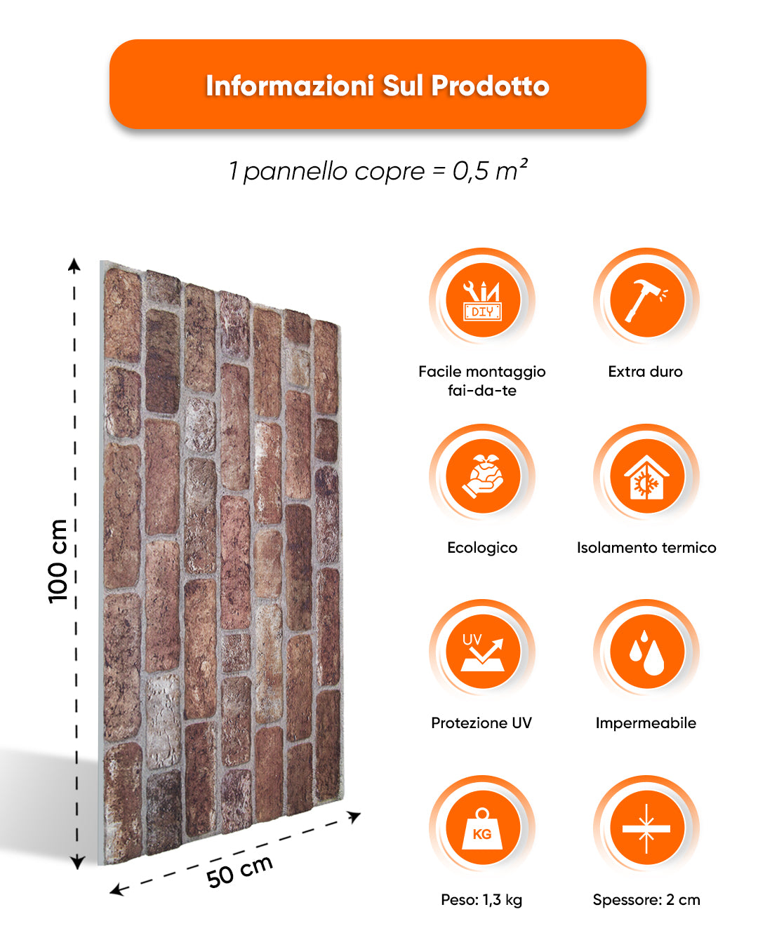 Rivestimento Parete Effetto Pietra 50x100x2 cm | Pannelli Parete 3D in Polistirolo - Old Castle L-1907