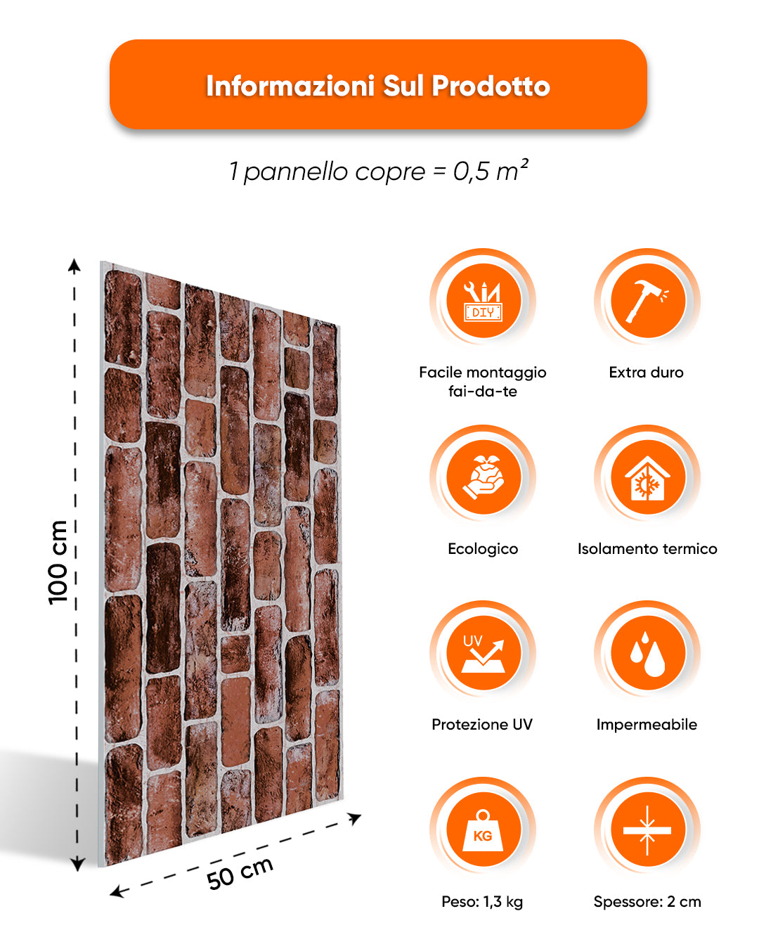 Rivestimento Parete Effetto Pietra 50x100x2 cm | Pannelli Parete 3D in Polistirolo - Honey Coffee L-1919