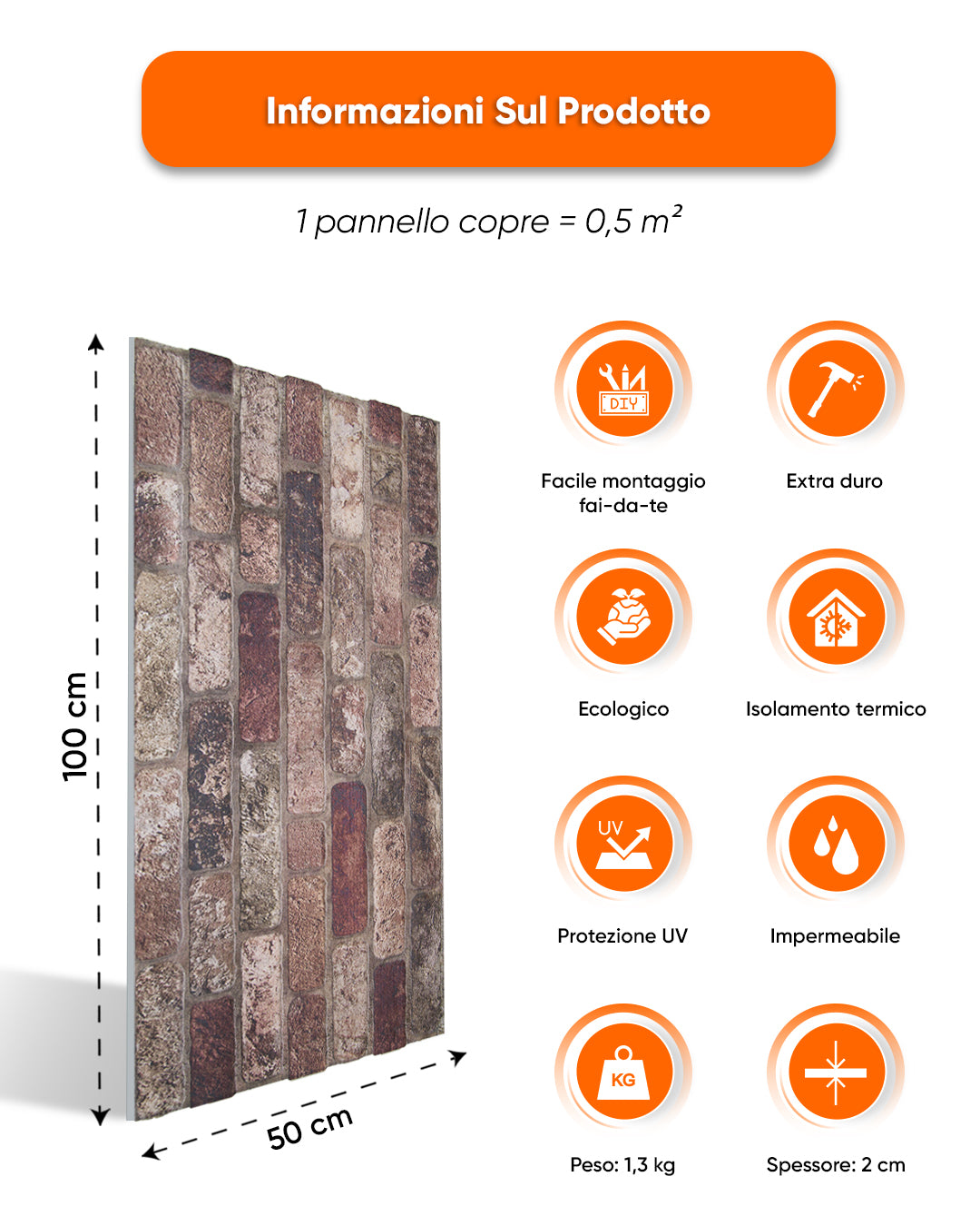 Rivestimento Parete Effetto Pietra 50x100x2 cm | Pannelli Parete 3D in Polistirolo - Sandsturm L-1924