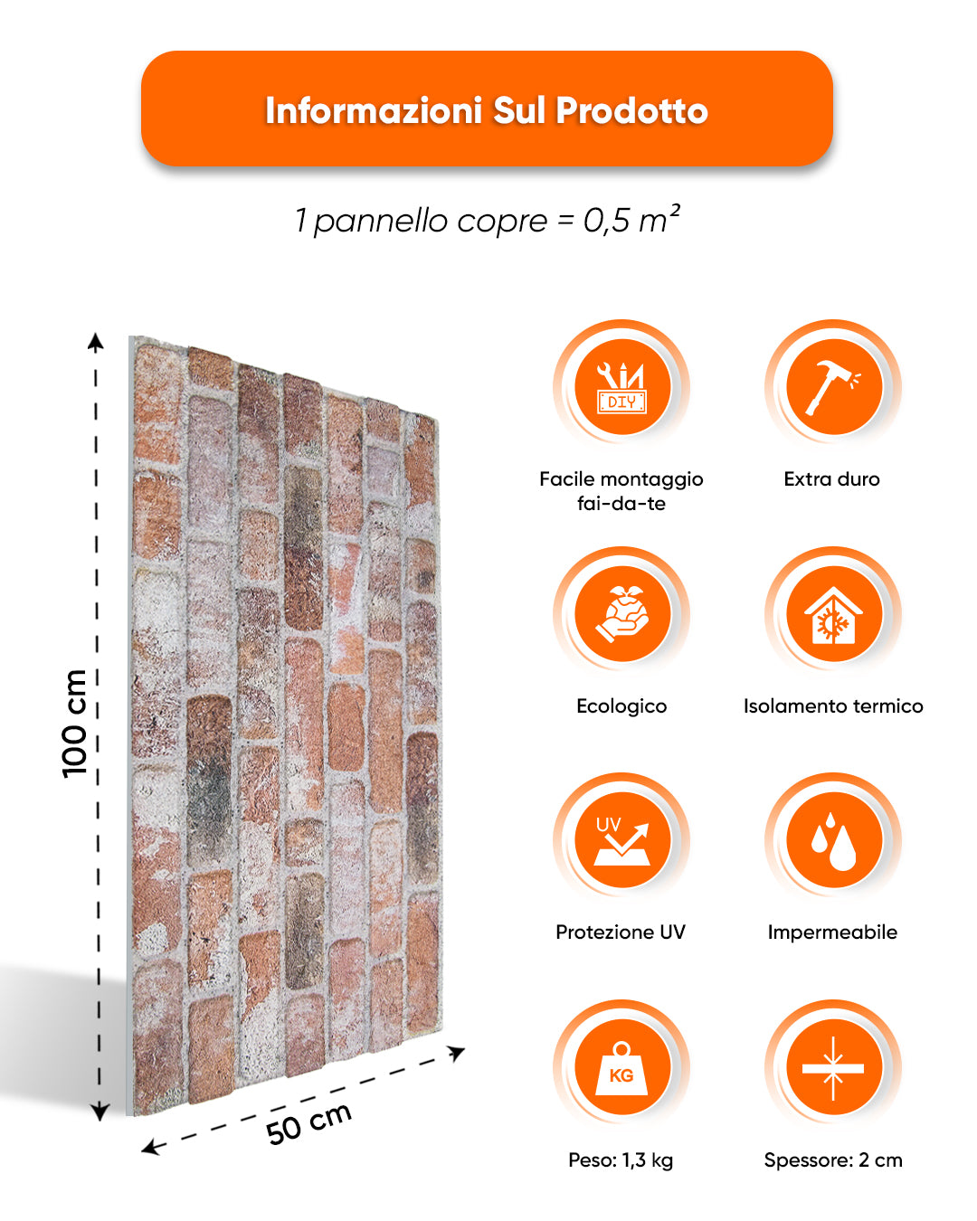 Rivestimento Parete Effetto Pietra 50x100x2 cm | Pannelli Parete 3D in Polistirolo - Old Temple L-1925