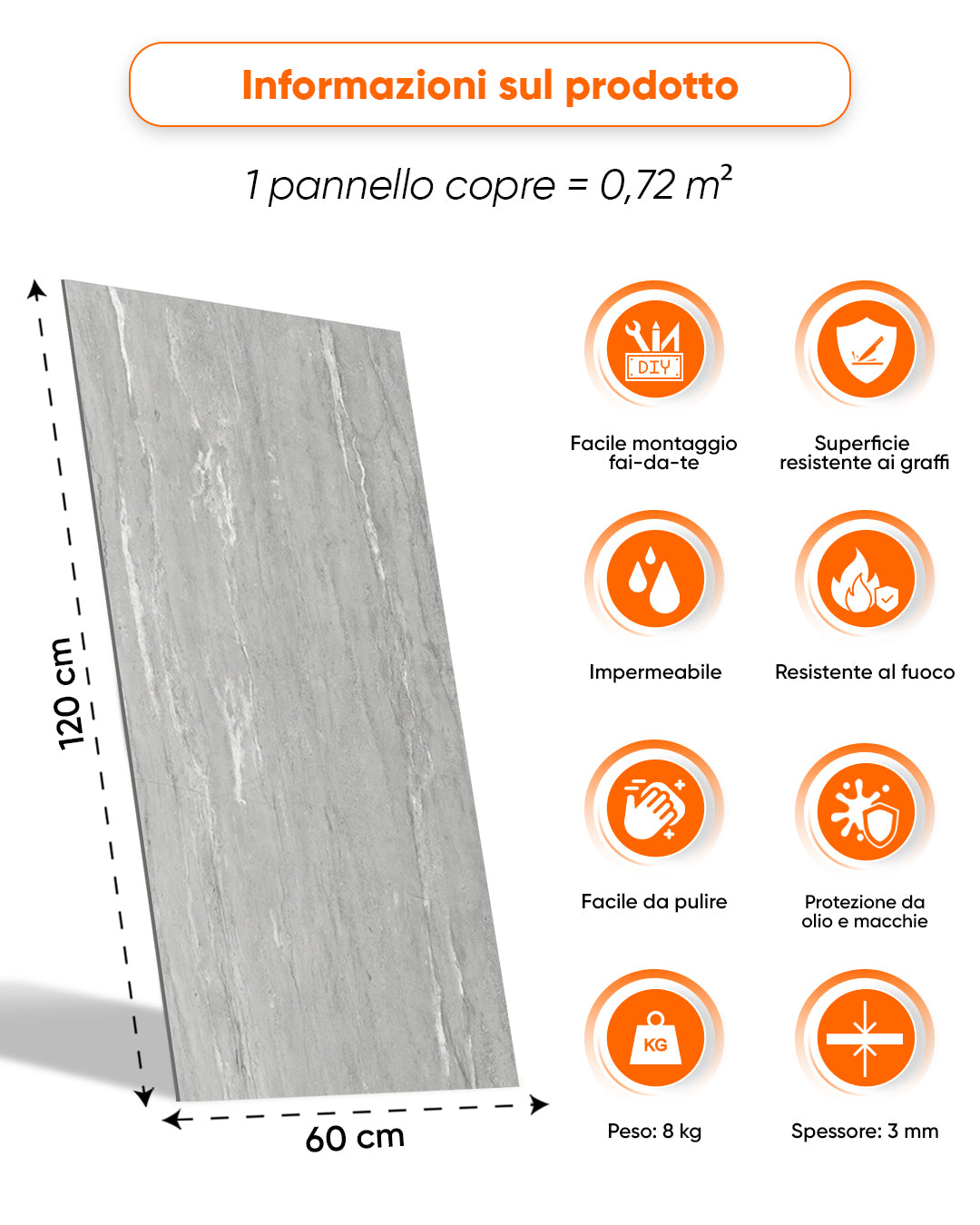 Pannello da parete SPC Grigio 60x120 cm – Silberne Nebel
