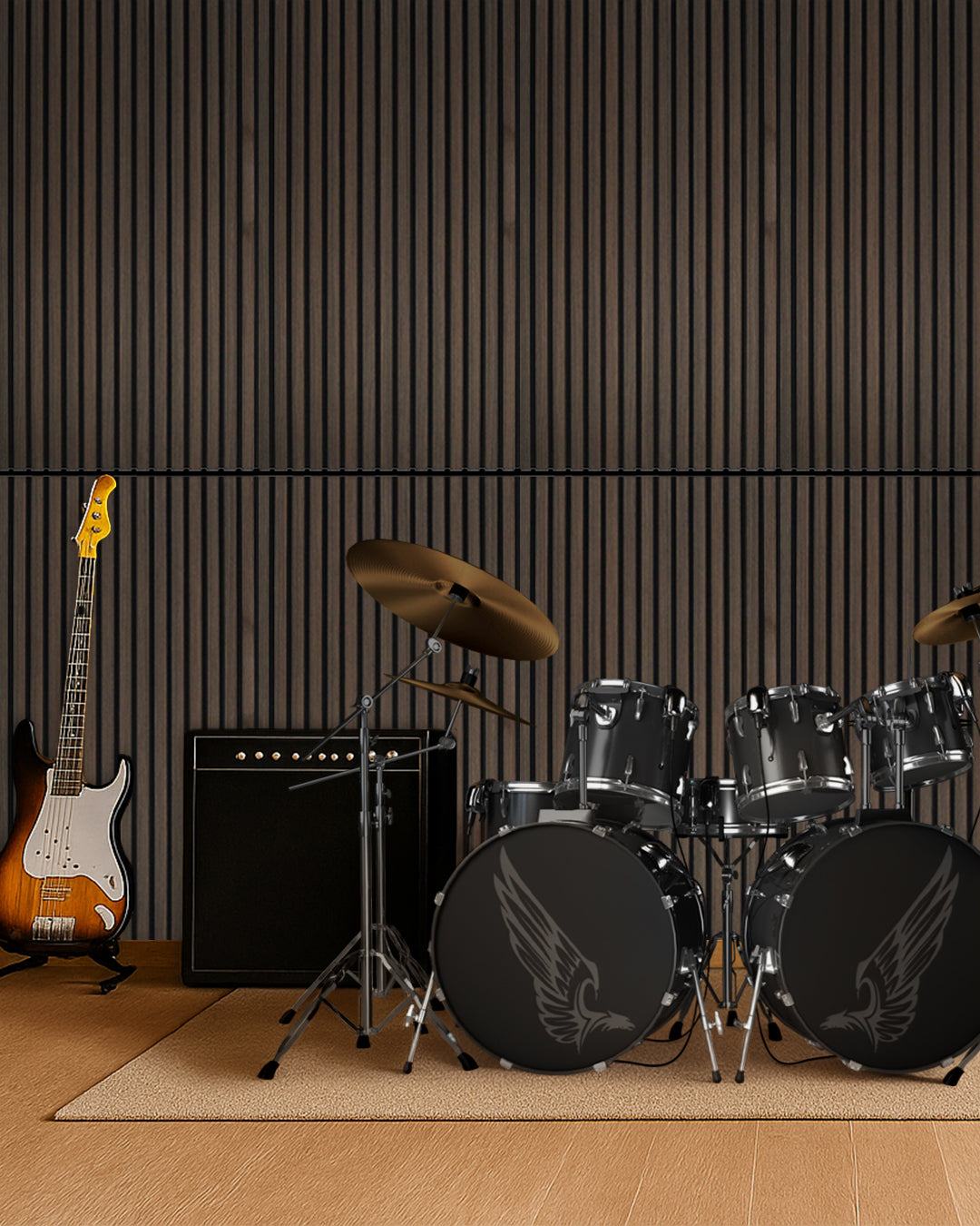 Pannelli Acustici da Parete in Feltro – Set da 4 – 120×60×2,1 cm – Smoke Walnut