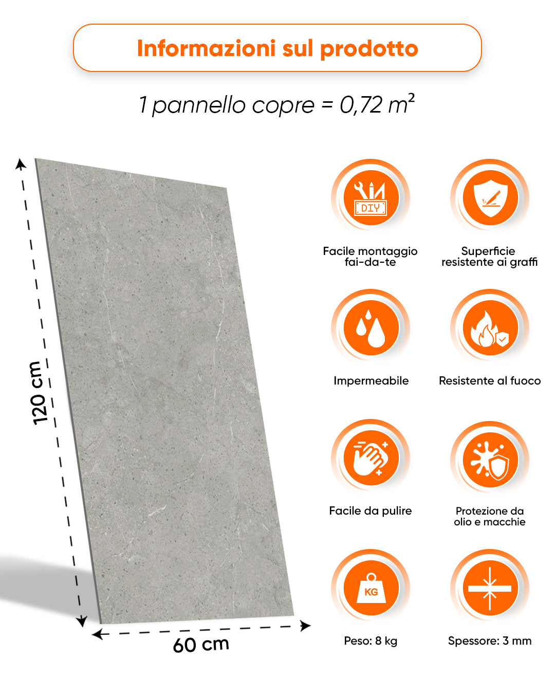 Pannello da parete SPC Grigio 60x120 cm – Stein Grau