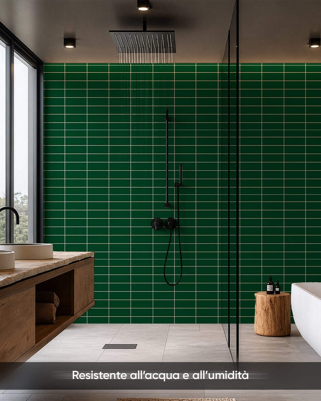 Pannello da parete SPC 60x120 cm | Rivestimento murale impermeabile | Tiefe Grünlinie