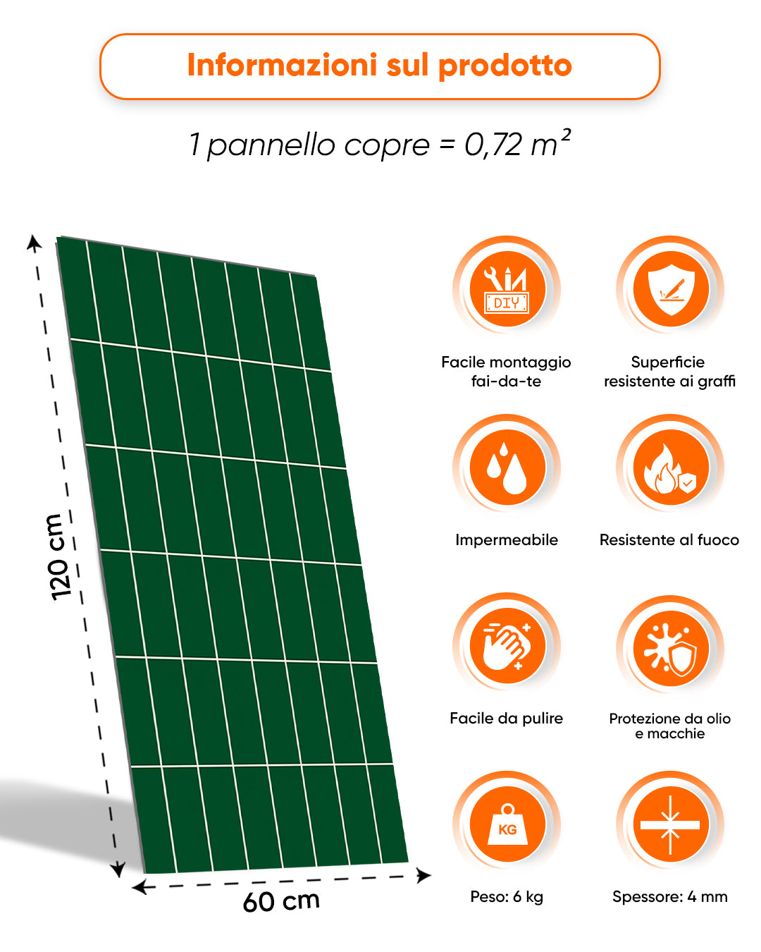 Pannello da parete SPC 60x120 cm | Rivestimento murale impermeabile | Tiefe Grünlinie