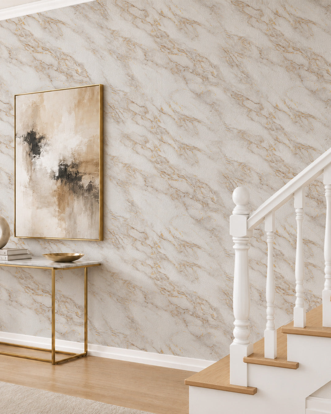 Rivestimento murale effetto marmo 120×300 cm - spessore 2,5 mm | Autoadesivo, flessibile e arrotolabile | Gold Vein Marble