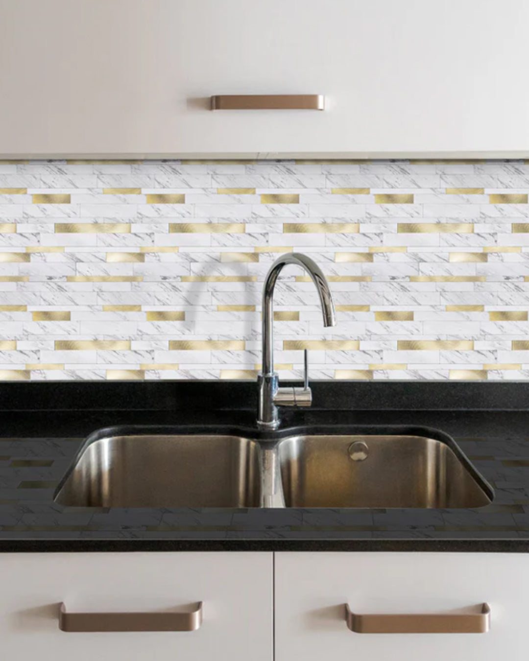 Rivestimenti in mosaico Rivestimenti autoadesivi | Gold And White Mosaics WJS-3144
