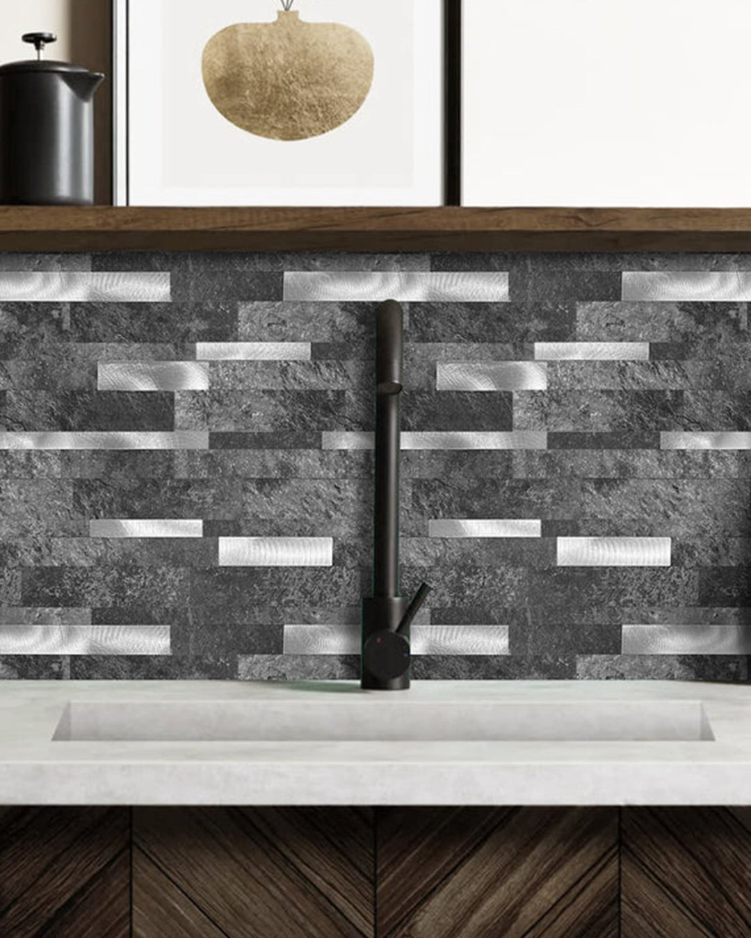 Rivestimenti in mosaico Rivestimenti autoadesivi | Modern Grey-White Mosaics WJS-3166