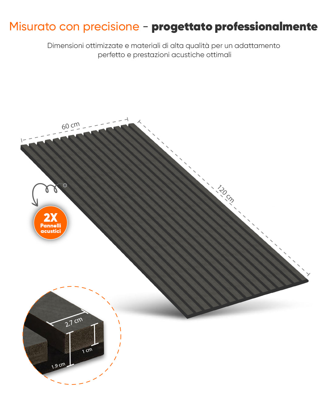 Pannello murale acustico in legno 3D set da 2 – Basalt