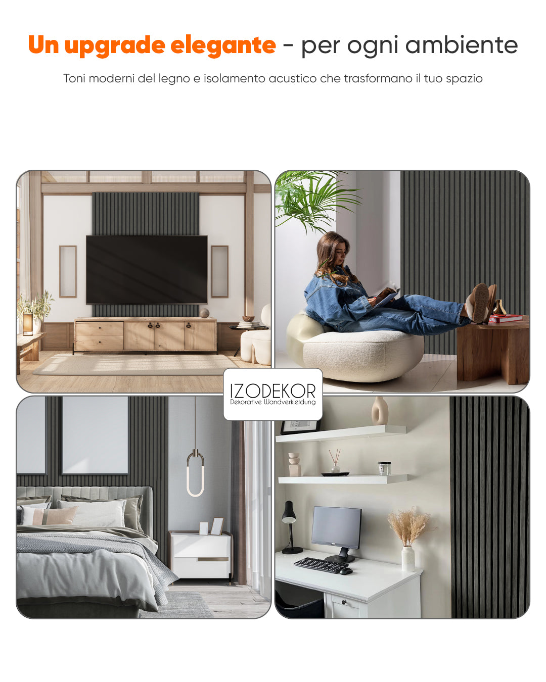 Pannello murale acustico in legno 3D set da 2 – Basalt