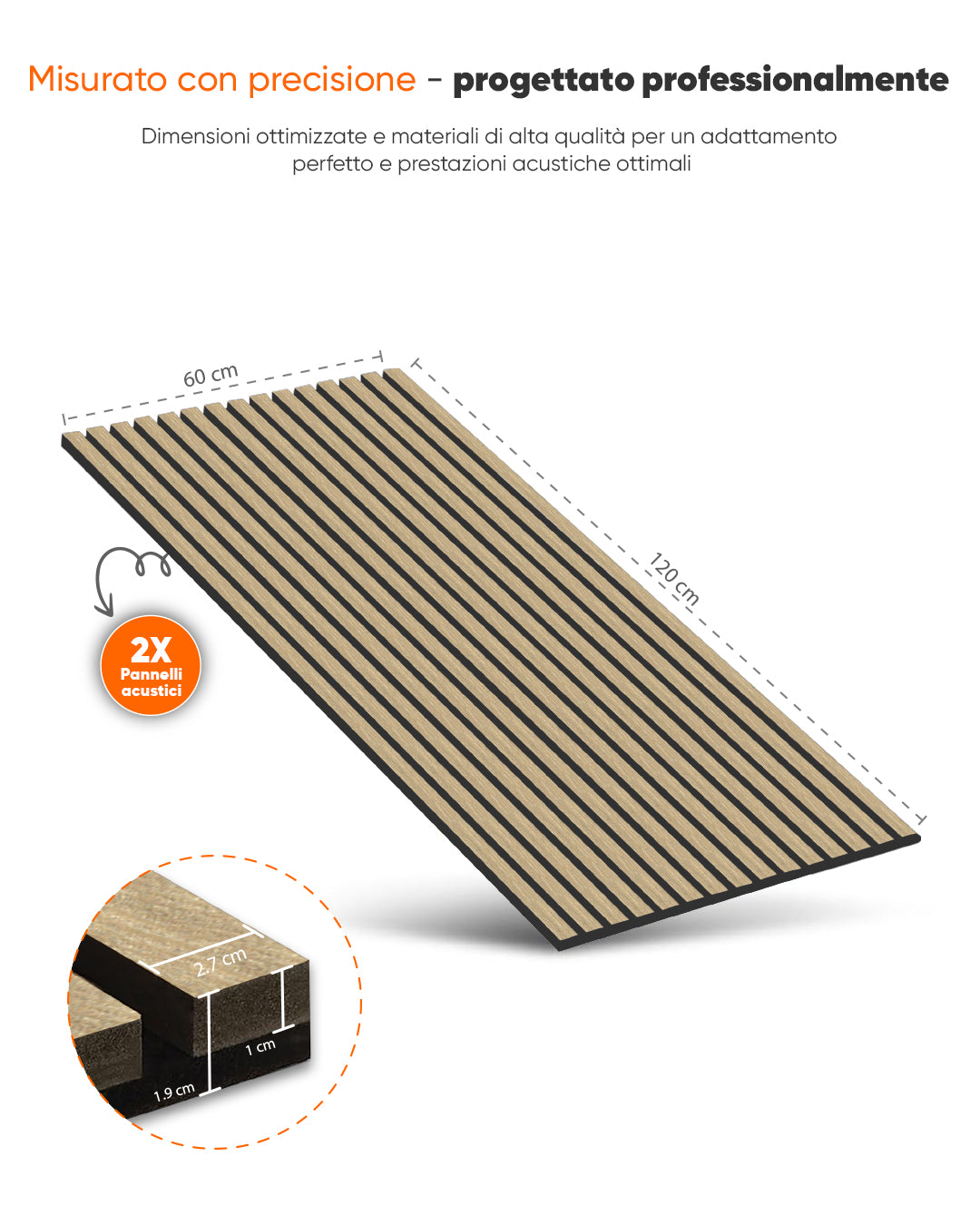 Pannello murale acustico in legno 3D set da 2 – Natural
