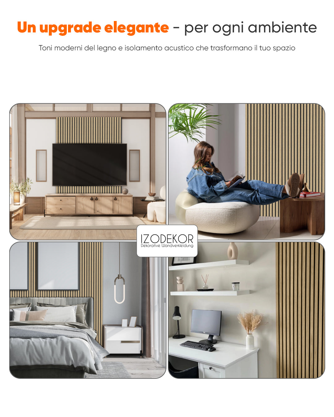 Pannello murale acustico in legno 3D set da 2 – Natural
