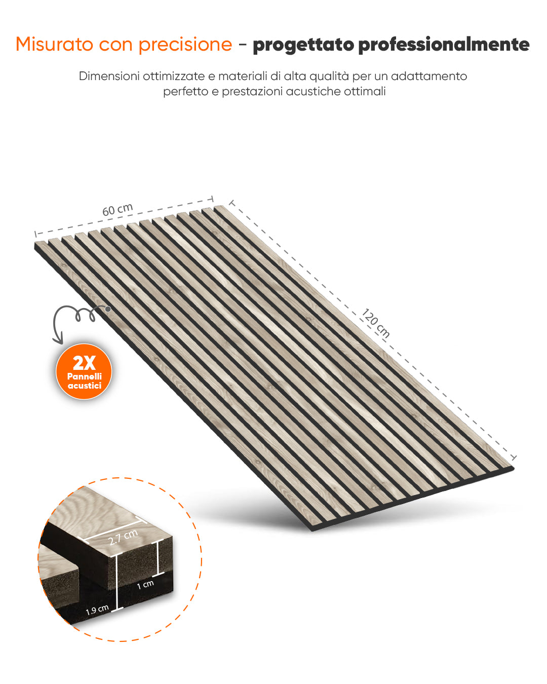 Pannello murale acustico in legno 3D set da 2 – Sand Grey