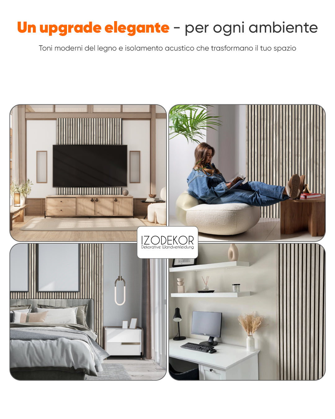 Pannello murale acustico in legno 3D set da 2 – Sand Grey