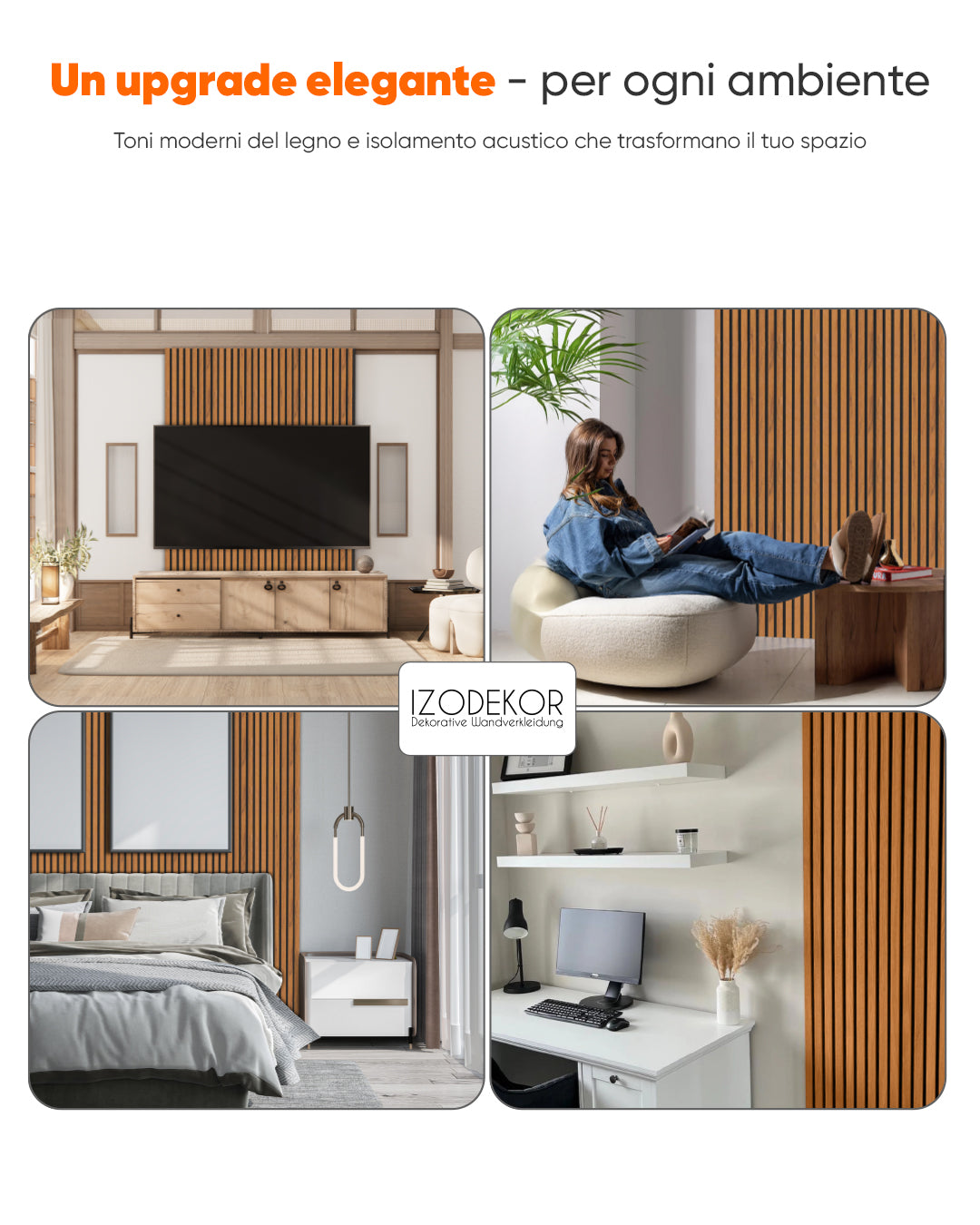 Pannello murale acustico in legno 3D set da 2 – Vintage
